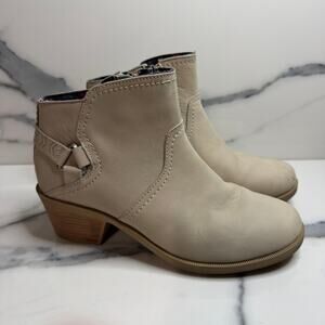 Teva Women's Beige Leather Foxy Ankle Boot Sz 7.5 Western Boho Festival Side Zip